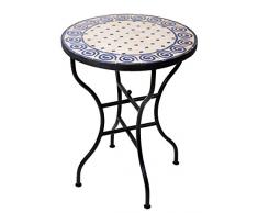 ORIGINAL Marokkanischer Mosaiktisch Bistrotisch ø 60cm Groß rund klappbar | Runder Kleiner Mosaik Gartentisch Mediterran | als Klapptisch für Balkon oder Garten | Spirale Natur Blau 60cm