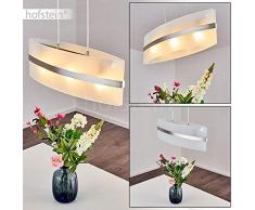 Pendelleuchte Avellino, Hängelampe oval aus Glas/Metal in Stahlfarben, 3-flammig, 3 x E27 je 60 Watt, moderne Hängeleuchte geeignet für LED Leuchtmittel