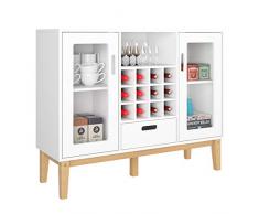 HOMECHO Buffetschrank Weiß Sideboard mit Weinregal Bar Weinschrank mit 12 Flaschen Anrichte für Küche Wohnzimmer Arbeitszimmer 100x80.5x33 cm