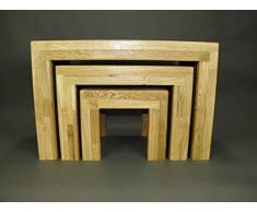 3er Sitzhocker Holzbank Tisch Set Dreisatztisch Eiche natur geölt