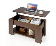 COSTWAY Couchtisch höhenverstellbar, Sofatisch mit Ablagefach, Beistelltisch aus Holz, Kaffeetisch Teetisch für Wohnzimmer Balkon Flur (braun)