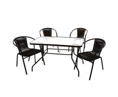 Nexos 5-teiliges Gartenmöbel-Set – Gartengarnitur Sitzgruppe Sitzgarnitur aus Bistrostühlen & Esstisch – Stahl Kunststoff Glas – braun Dunkelbraun