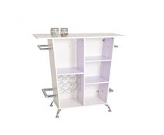 Bartheke Melissa, MDF HGL Weiß, Kunstleder Weiß, Weinregal, Füße Chrom 120 x 48 x 104 cm Apollo