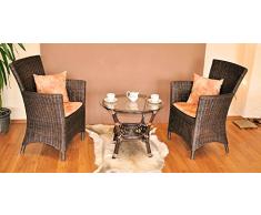 Rattangruppe, Rattangarnitur, Rattansessel + Rattantisch Pluto inkl. Polster, Fb. Darkbrown