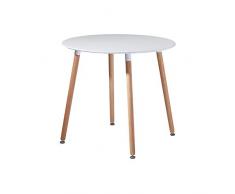 DORAFAIR Rund Esstisch Skandinavisch Küchentisch Modern MDF Esszimmertisch,Büro Konferenztisch Weiß Kaffeetisch,80 * 80 * 72 cm, 4 Beine Natur, Weiß
