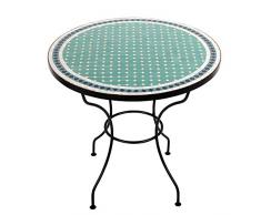 albena Marokko Galerie 15-143 Fero Marokkanischer Mosaiktisch 80cm Rund (Fero: türkis/Blau/Weiss)