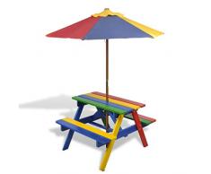 2-in-1 Kinder-Tischbänke, Set für Kinder, Picknick, Gartentisch und Bänke mit Sonnenschirm in vier Farben