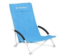 SONGMICS Strandstuhl mit hoher Rückenlehne, tragbarer Klappstuhl, klappbarer Campingstuhl, faltbar, leicht, komfortabel und hoch belastbar, Outdoor-Stuhl mit Tragetasche, hellblau GCB61BU