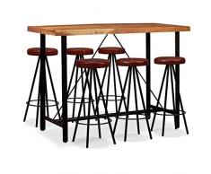 Festnight 7-TLG. Bar-Set Bartisch Barhocker Barset aus Massives Sheesham-Holz und Echtleder inkl. 1 Stehisch und 6 Barhocker