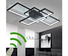 LED Deceknleuchte Wohn-Schlafzimmerlampe Dimmbar Deckenlampe Esszimmerlampe Fernbedienung Eckig 3-Ring Design Acryl-schirm Metall Kronleuchter für Flur Küchen Bad Deco Decken Leuchten (L110*W65cm)