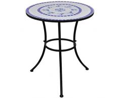 SOULONG Souulong Runder Mosaik-Tisch, Bistrotisch, Mosaik-Tisch, Keramik, Couchtisch, Garten, Terrasse, Balkon, Blau, Weiß, 60 cm