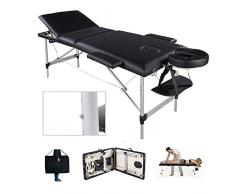 Massageliege 3 Zonen Klappbar Massagetisch Massage Kosmetik Bank Tisch klappbar höhenverstellbare Aluminiumfüße Premium-PU-Leder Einfache Installation mit Tragetasche Schwarz (bis 230kg belastbar)