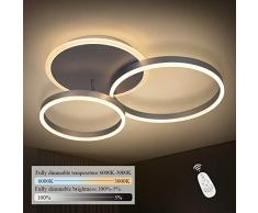 ZMH LED Deckenleuchte dimmbar mit Fernbedienung 38w 69cm Wohnzimmerlampe Deckenlampe Silber Ring-Design Deckenbeleuchtung für Schlafzimmer Wohnzimmer Küche Esszimmer Arbeitszimmer Flur Balkon