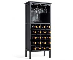COSTWAY Weinschrank für 20 Flaschen, Weinregal Holz, Flaschenregal mit Glasaufhänger, Weinständer, Gläserregal für Küche, Bar, Flaschenständer 42x24,5x96cm(Schwarz)