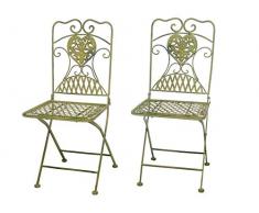 aubaho 2X Gartenstuhl Paar Stuhl Bistrostuhl Schmiedeeisen Eisen antik Stil Creme grün
