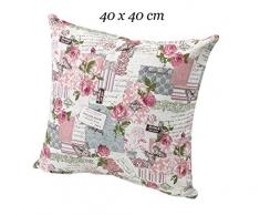 Shabby Chic Kissenhülle in natur rosa 40x40 cm 100% Baumwolle französischer Landhaus mit Rosen passende Varianten als Tisch Set Kissen Typ293