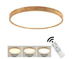 SJUN Deckenleuchte Holz Lampe Rund Holzlampe Dimmbar Mit Fernbedienung Eiche Deckenlampe Schlafzimmer Vintage Leuchte Decke Licht Retro Mit Led Rustikal Zimmerlampe Küchenleuchte (Color : 30CM 16w)