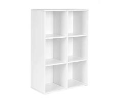 VASAGLE Bücherregal mit 6 Fächern, Holzregal, Würfelregal, Aufbewahrungsregal, 65,5 x 97,5 x 30 cm, weiß, LBC203D