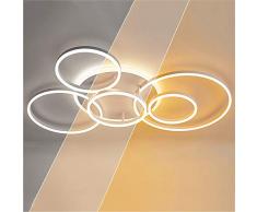 LED Deckenleuchte Dimmbar 6-Ringförmig, Wohnzimmerlampe Weiße Deckenlampe, Rund Designer-Lampe, 3 Farbtemperatur mit Fernbedienung, Alu & Acryl-Schirm, 95 Watt, 115x80x12CM