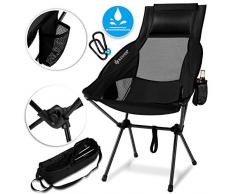Kesser® Campingstuhl faltbar klappbar mit hoher Rückenlehne tragbar Angel Stuhl Camping Stuhl Faltstuhl bis 120 kg Strandstuhl Angelstuhl Klapphocker mit Getränkehalter, Outdoor Stuhl, Schwarz