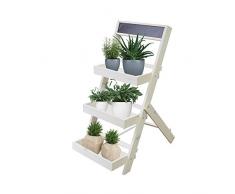 DRULINE Blumenleiter Pflanzentreppe Blumenregal aus Holz im Shabby Chic Landhaus Stil für Drinnen und Draußen mehrstufig Klappbar | 800572 | B x H x L ca. 36 cm x 73 cm x 34 cm | Weiß Washed