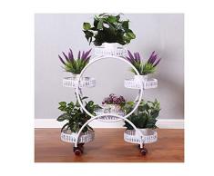 QWERTY Eisen-Kunst-Blumen-Regal Pflanzenregal Balkon Blumenregal Für Wohnzimme Balkon Outdoor (Color : White, Size : Brake universal Wheel)