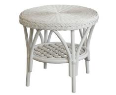 Rattan-Tisch / Beistelltisch Rund in der Farbe Weiss - Versandkostenfrei in DE
