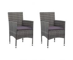 Festnight Garten Essstühle 2 STK. Outdoor Gartensessel Gartenstuhl Rattanstuhl Rattansessel Gartenstuhl Set Balkonstuhl Poly Rattan Grau