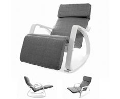VECOTTI Schaukelstuhl, Relaxstuhl mit Verstellbarer Fußstütze, Schaukelsessel für Wohnzimmer, Terrasse, Balkon, einfache Montage (GRAU)