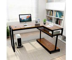 amzdeal Eckschreibtisch Großer Computertisch, L-förmiger Schreibtisch mit Lagerregalen, Robust Bürotisch Winkelkombination Ecktisch Arbeitstisch für Home Office