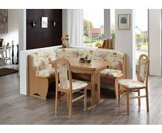 Beauty.Scouts Eckbankgruppe Traude Wangentisch 105-165x68x75cm 2xStühle Truheneckbank 170x130x90cm Buche Natur Dekor VAR. aufbaubar Essecke Essgruppe Essgarnitur