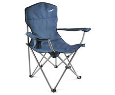 Divero Faltstuhl XL mit Armlehne dunkelblau Getränkehalter extra breit stabil bis 160 kg