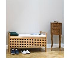 Relaxdays Sitzbank Walnuss mit Stauraum HBT: 46,5 x 92,6 x 49,0 cm Schuhtruhe aus Holz Sitzkommode mit Auflage aus Leinen, Dielenmöbel Truhenbank, natur weiß