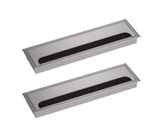 LIKERAINY Kabeldurchführung Kabeldurchlass Rechteckig 80x 280mm mit Bürstendichtung aus Aluminium Silber Eloxiert zum Einfügen am Schreibtisch Kabelorganisation für Möbel Kabeldurchlass 2 Stück