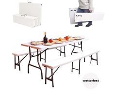 TRUTZHOLM Bierzeltgarnitur 3 teilig Tisch + 2 x Bank | Festzeltgarnitur mittig klappbar Biertisch Campingtisch 180x75cm 3tlg= 2 Bierbänke + 1 Biertisch Sitzgarnitur Bank 3 Stützen, kein Umkippen mehr