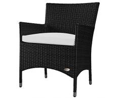 RS Trade Trento Polyrattan Gartenstuhl handgeflochten mit verstärktem Alu-Rahmen, bis zu 200 kg belastbar, Rattan Stuhl mit Alu Füßen und extra Bodenschutzkappen, inkl. 5 cm Sitzkissen, Schwarz