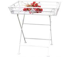 Tabletttisch Beistelltisch Garten Tisch mit Füßen Shabby Chic Metall weiß klappbar