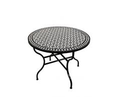 ORIGINAL Marokkanischer Mosaiktisch Gartentisch ø 100cm Groß rund klappbar | Runder klappbarer Mosaik Esstisch Mediterran | als Klapptisch für Balkon oder Garten | (Albaicin Schwarz Weiss)