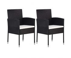 Festnight Garten-Essstühle 2 STK. | Polyrattan Essstuhl | Rattan Gartensessel | Outdoor Gartenstuhl | Vintage Rattanstuhl | Rattansessel | Schwarz Poly Rattan mit Stahlrahmen 52 x 56 x 88 cm