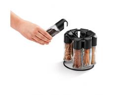 Metaltex Spice8 Gewürzkarussell (8 Behälter, Glas/Kunststoff), Schwarz, 15 x 15 x 16,5 cm