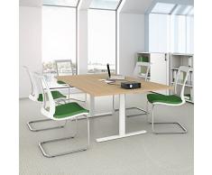 Weber Büro EASY Konferenztisch 200x120 cm Ahorn mit ELEKTRIFIZIERUNG Besprechungstisch Tisch, Gestellfarbe:Weiß