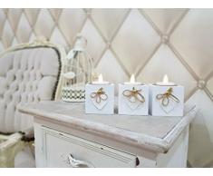 Homezone 3er Pack Weiß Holz Liebe Herz Box Shabby Chic Teelicht Kerze Halterungen Rustikale Wohndeko Weihnachten Tisch TAFELAUSATZ, modern 3 x Teelicht Candleabra Hochzeit Tisch Tafelausatz