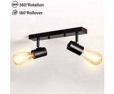 Lightess Spotleuchte Schwarz Schwenkbar Deckenspot E27 Vintage Deckenlampe Strahler Retro Lampe 2-flammig Deckenleuchte für Wohnzimmer Kinderzimmer Schlafzimmer Esszimmer Flur Küche Bar usw.