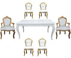 Casa Padrino Barock Esszimmer Set Weiß/Gold - Esstisch + 6 Stühle