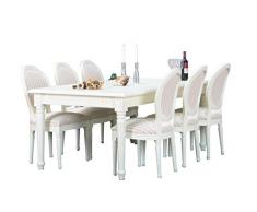 Dynamic24 9tlg. Essgruppe BAROCK Esstisch Sitzgruppe Tischgruppe Erweiterbar massiv weiß