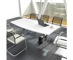 Weber Büroleben GmbH Easy Konferenztisch Bootsform 200x100 cm Weiß Besprechungstisch Tisch, Gestellfarbe:Silber
