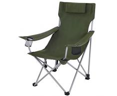 SONGMICS Campingstuhl, Klappstuhl, Outdoor-Stuhl mit Armlehnen, Kopfstütze und Getränkehaltern, stabiles Gestell, bis 150 kg belastbar, grün GCB09AG