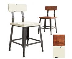 CLP Holzstuhl Till im Industrial-Look I Bistrostuhl mit Holzsitz und Metallgestell I Esszimmerstuhl mit Fußstütze Antik Creme