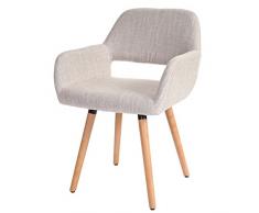 Esszimmerstuhl HWC-A50 II, Stuhl Lehnstuhl, Retro 50er Jahre Design ~ Textil, creme/grau