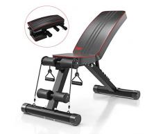 Yoleo Klappbare Hantelbank, Multifunktion Training Fitness Bank, 2 in 1 Sit-ups Bank mit hochwertigem dickem Polster / 7-Fach Verstellbarer Rückenlehne/Elastisches Seil, Premium Line Trainingsbank